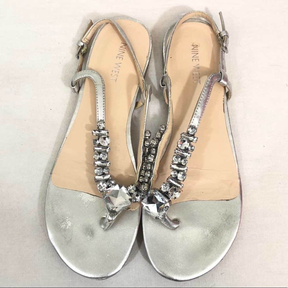 Rhinestone nine west flat sandals 8.5